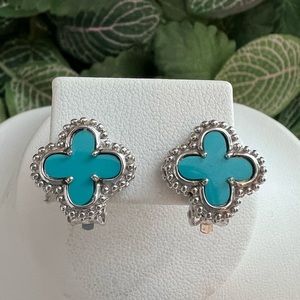 Silver Tone Turquoise Color Cross/Flower Clip-on Earrings